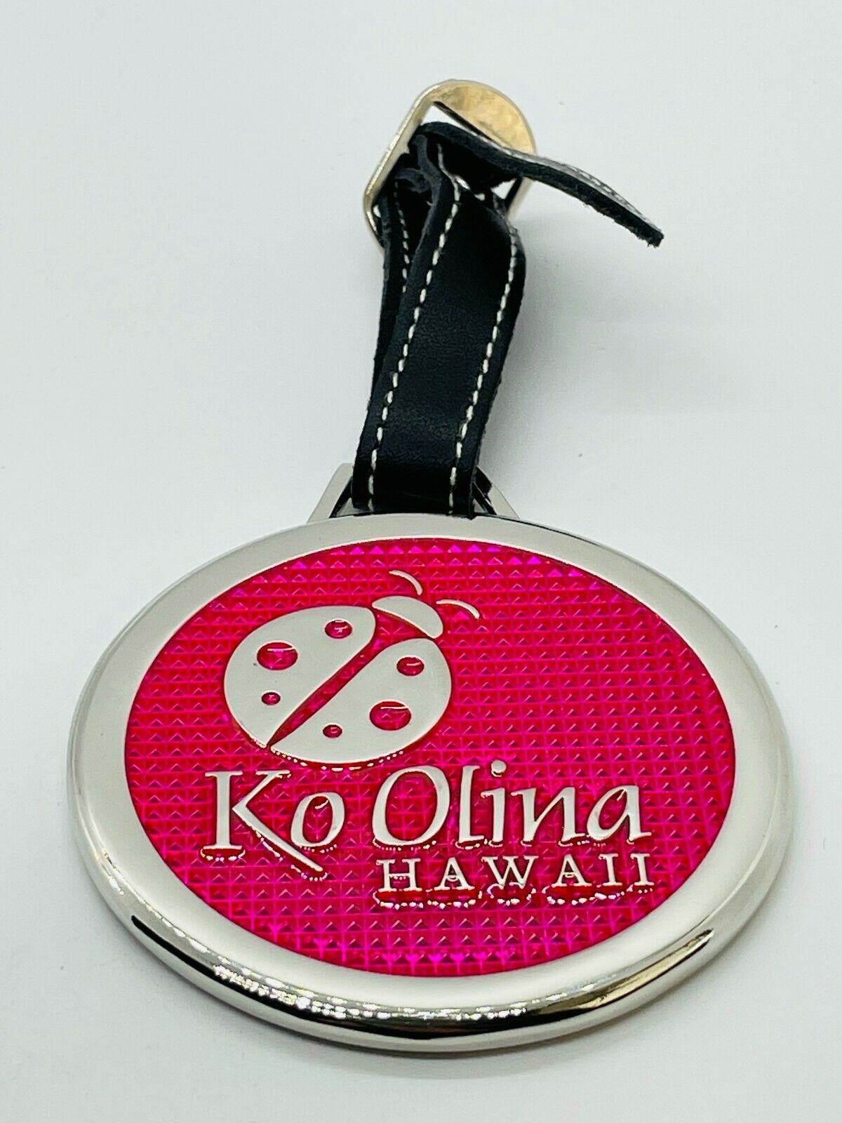Ko Olina Golf Club Hawaii Pink Metal Unused Unengraved Bag Tag W/ Leather Strap